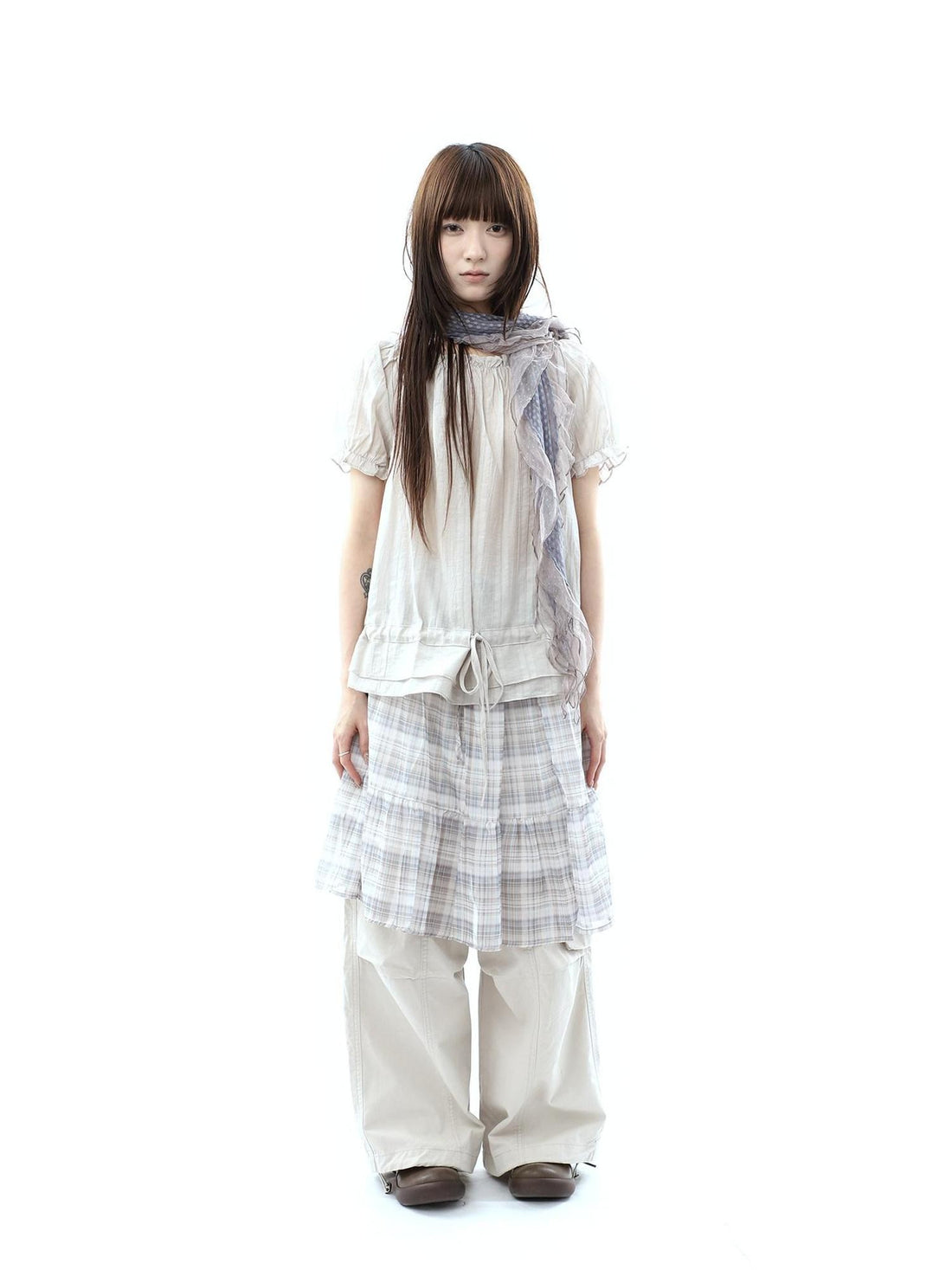 ang project Textured Puff Sleeve Round Neck Women&