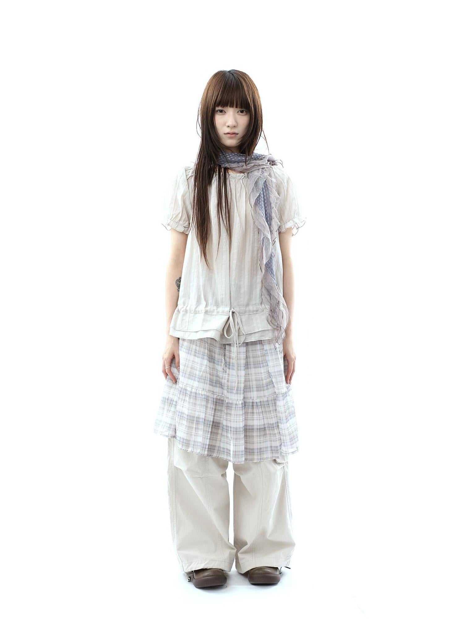 ang project Textured Puff Sleeve Round Neck Women&