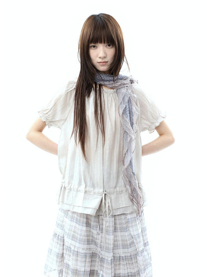 ang project Textured Puff Sleeve Round Neck Women&