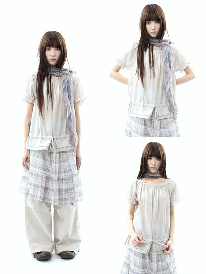ang project Textured Puff Sleeve Round Neck Women&