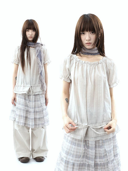 ang project Textured Puff Sleeve Round Neck Women&