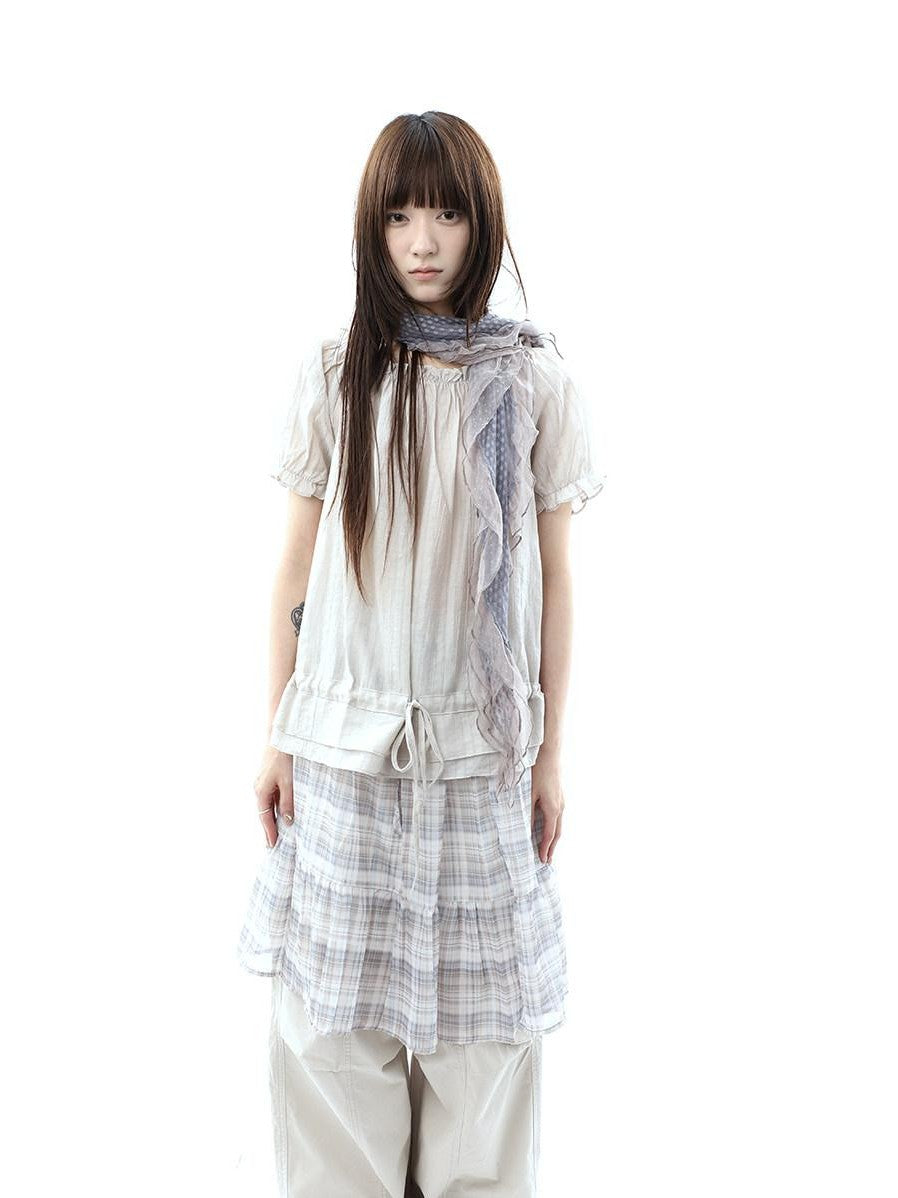 ang project Textured Puff Sleeve Round Neck Women&