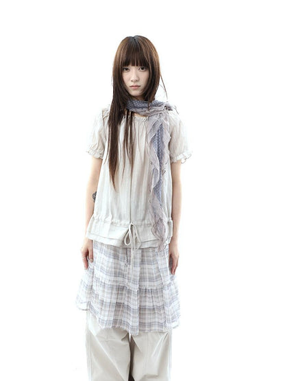 ang project Textured Puff Sleeve Round Neck Women&