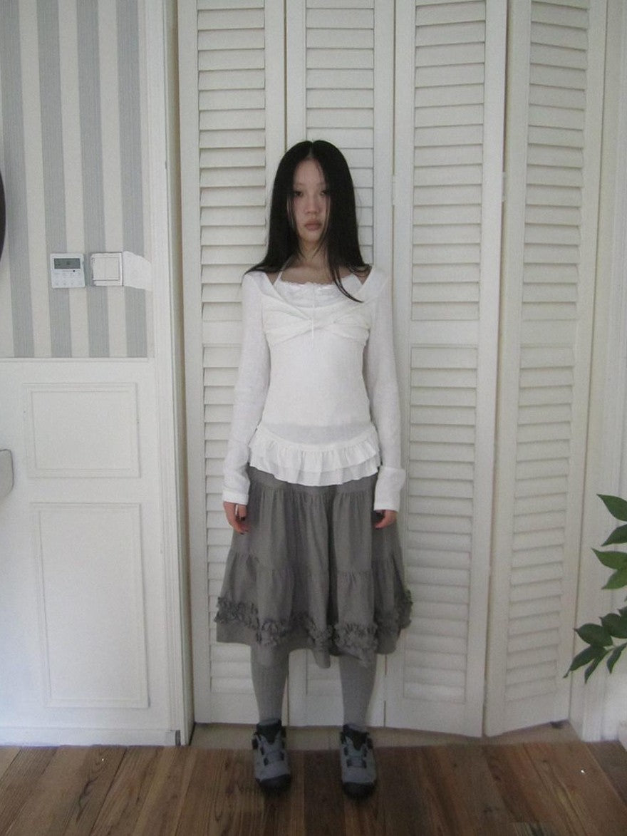 ang project Textured Spliced Faux Two Piece Halter Tie Women&