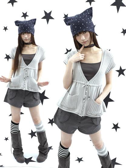 ang_project_Textured_V-neck_Drawstring_Pocket_Loose_Women&