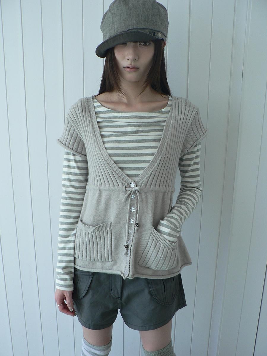 ang project Textured V-neck Drawstring Pocket Loose Women&