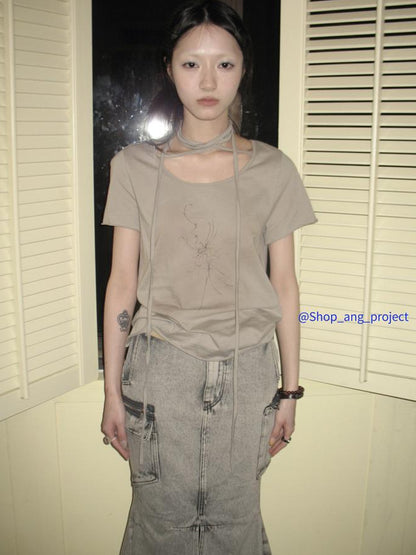 Updateang project Tie Dye Print Wrap Detail Cropped Tee