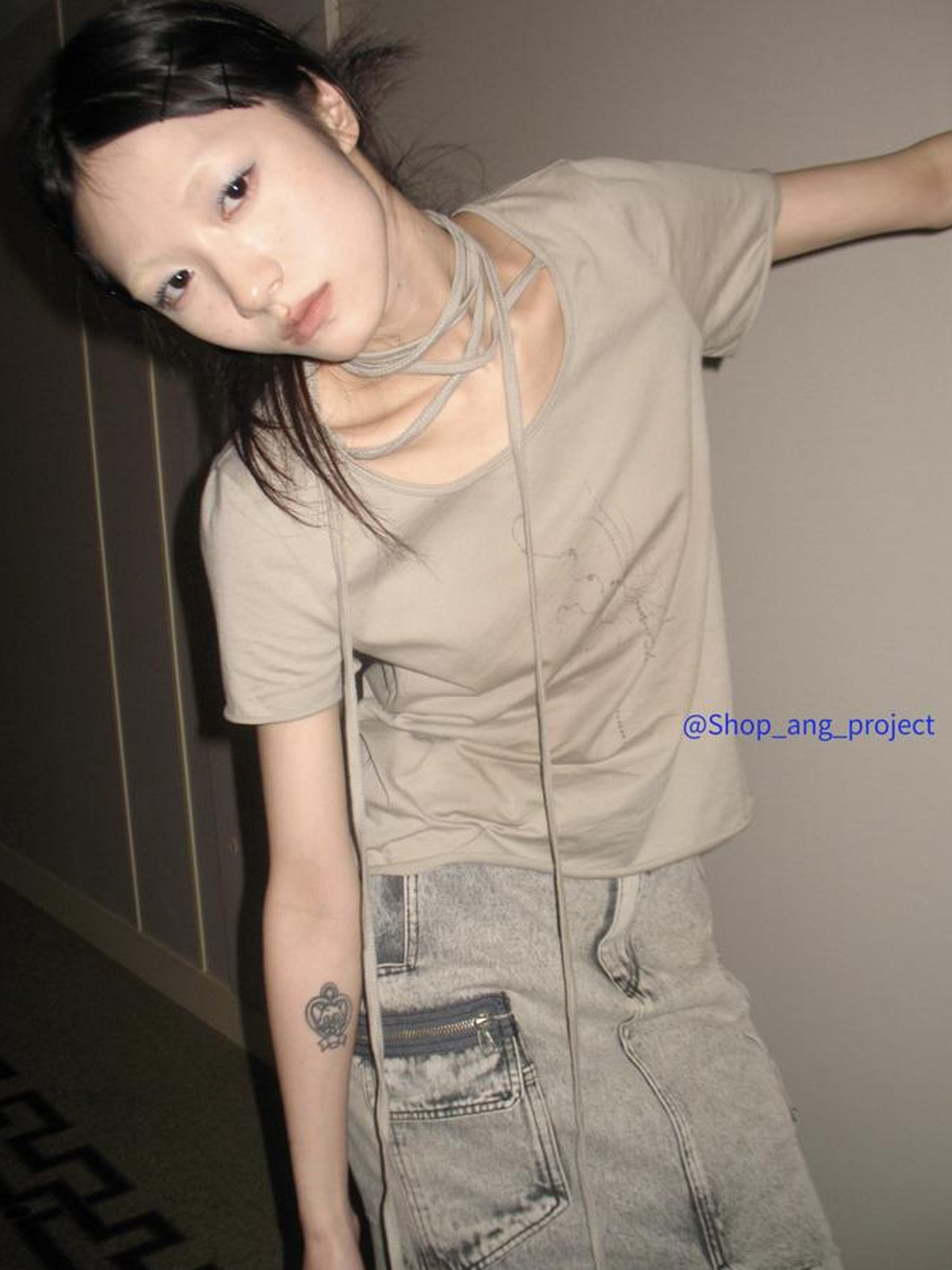 Updateang project Tie Dye Print Wrap Detail Cropped Tee