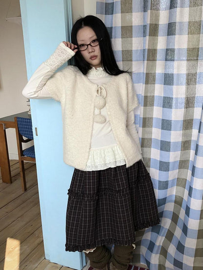 ang project Tie Front Knit Korean Loose Layering Womens Short Sleeve Button Cardigans