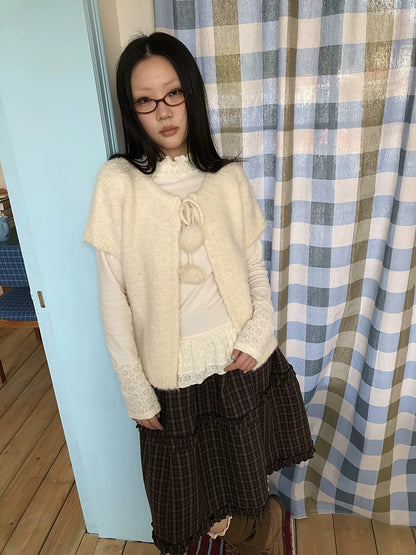 ang project Tie Front Knit Korean Loose Layering Womens Short Sleeve Button Cardigans