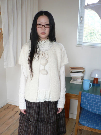 ang project Tie Front Knit Korean Loose Layering Womens Short Sleeve Button Cardigans