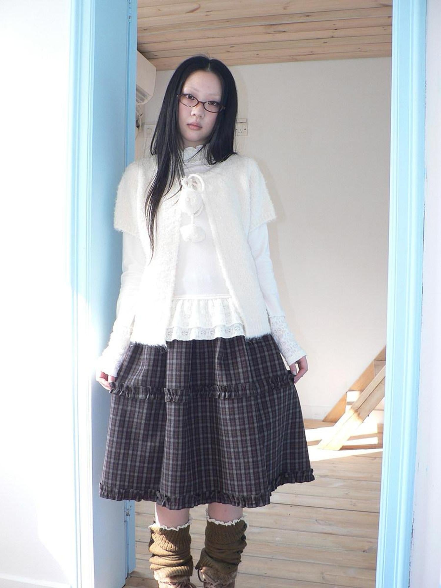 ang project Tie Front Knit Korean Loose Layering Womens Short Sleeve Button Cardigans