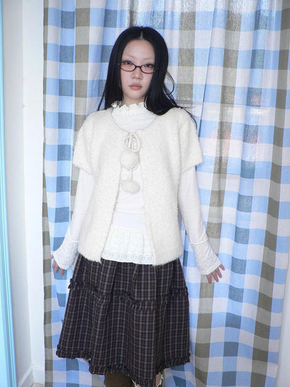 ang project Tie Front Knit Korean Loose Layering Womens Short Sleeve Button Cardigans