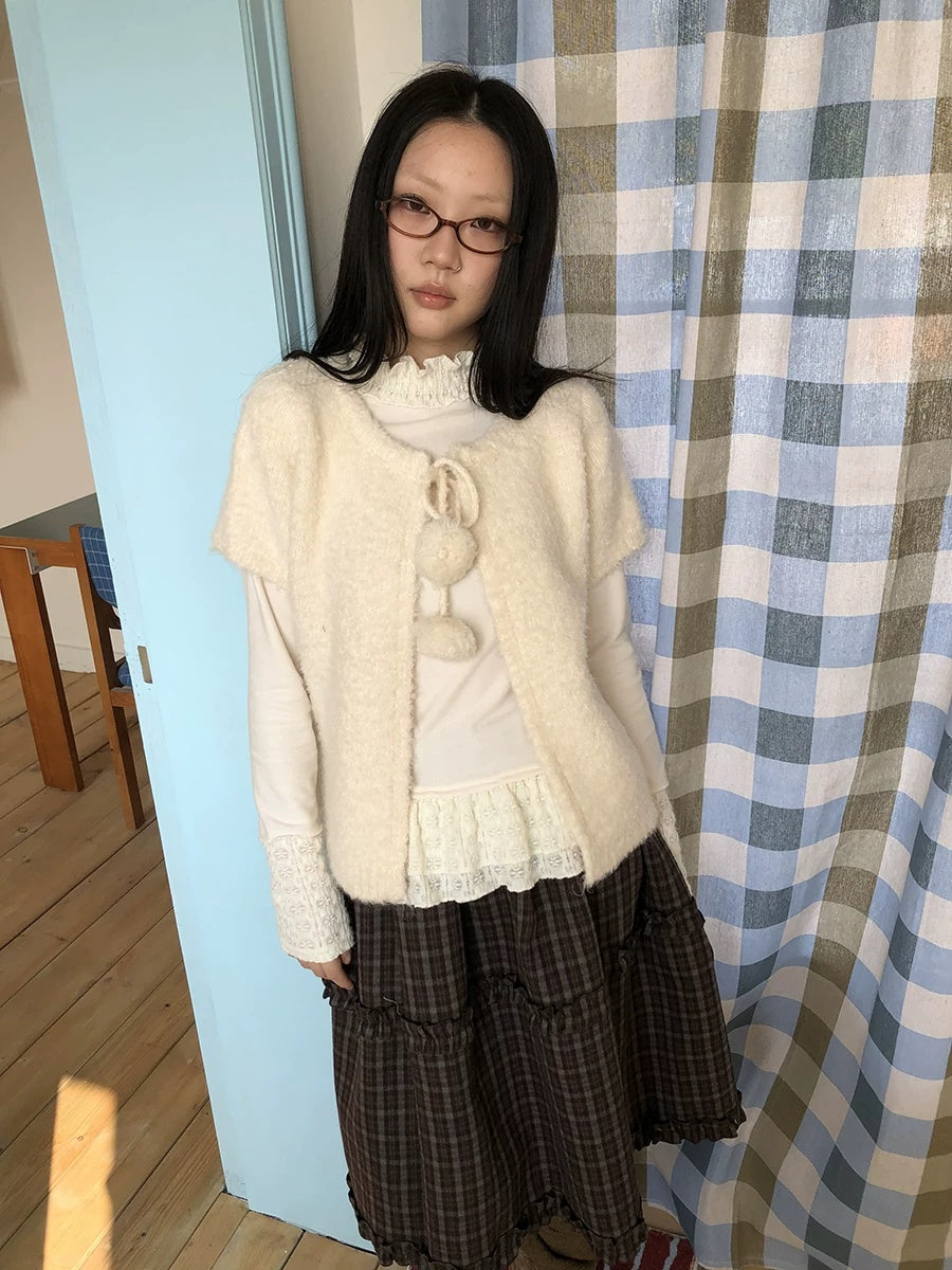 ang project Tie Front Knit Korean Loose Layering Womens Short Sleeve Button Cardigans