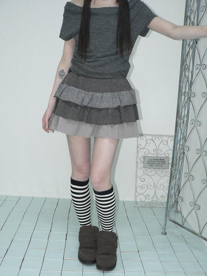 ang project Tiered Ruffle Striped Polka Dot Patchwork Women&