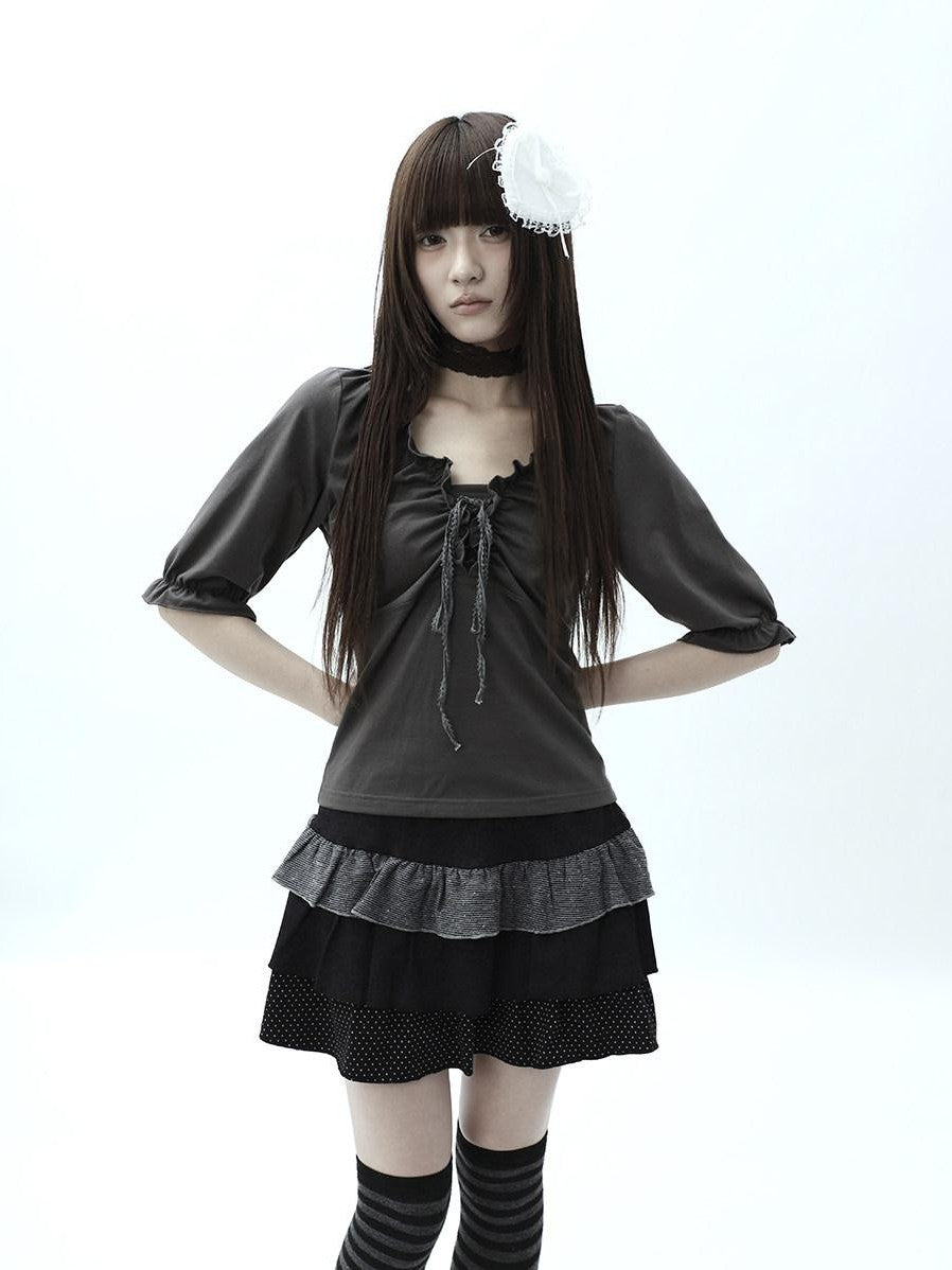 ang project Tiered Ruffle Striped Polka Dot Patchwork Women&