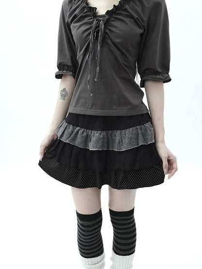 ang project Tiered Ruffle Striped Polka Dot Patchwork Women&