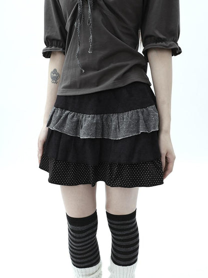 ang project Tiered Ruffle Striped Polka Dot Patchwork Women&