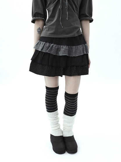 ang project Tiered Ruffle Striped Polka Dot Patchwork Women&