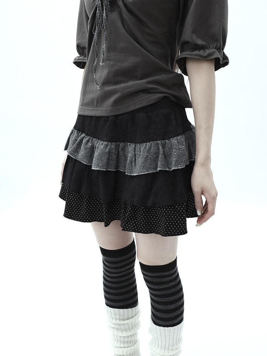 ang project Tiered Ruffle Striped Polka Dot Patchwork Women&