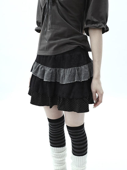 ang project Tiered Ruffle Striped Polka Dot Patchwork Women&