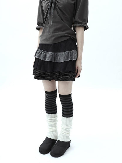 ang project Tiered Ruffle Striped Polka Dot Patchwork Women&
