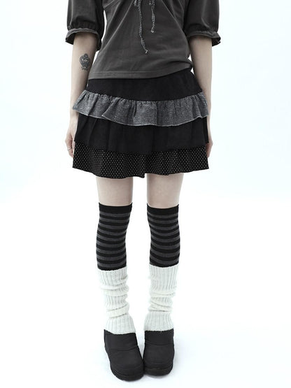 ang project Tiered Ruffle Striped Polka Dot Patchwork Women&