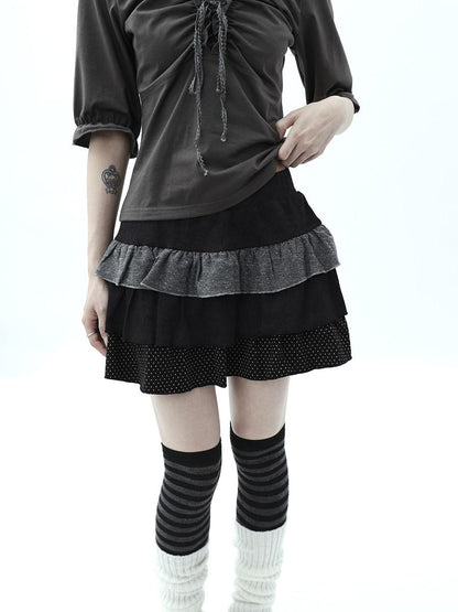 ang project Tiered Ruffle Striped Polka Dot Patchwork Women&