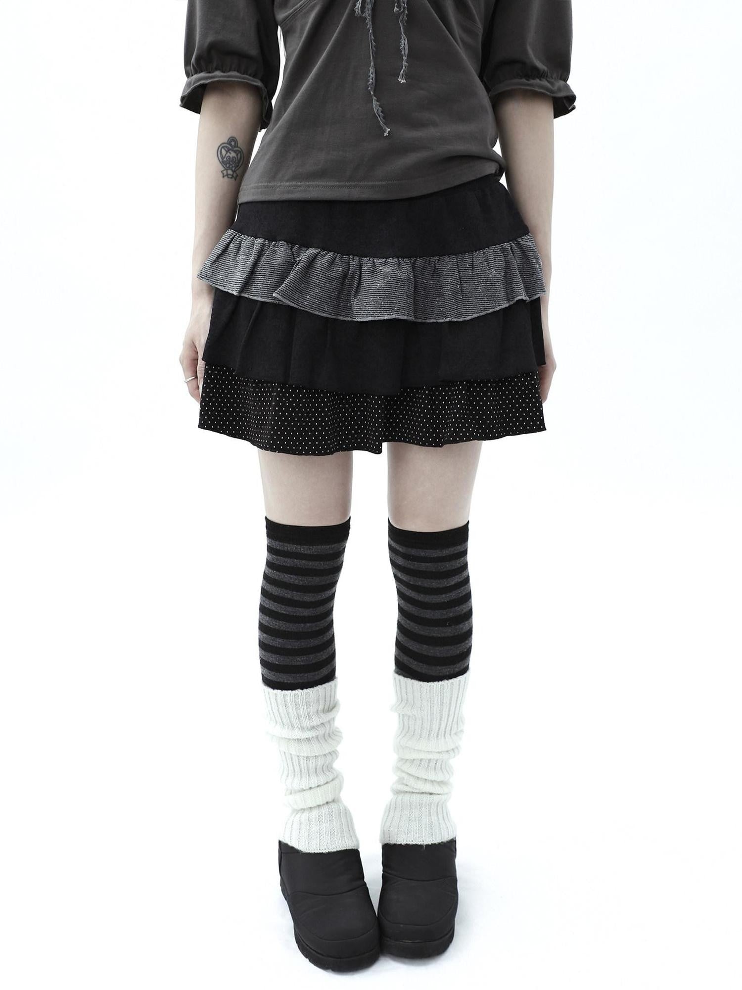 ang project Tiered Ruffle Striped Polka Dot Patchwork Women&