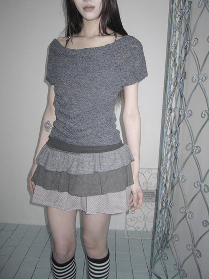 ang project Tiered Ruffle Striped Polka Dot Patchwork Women&