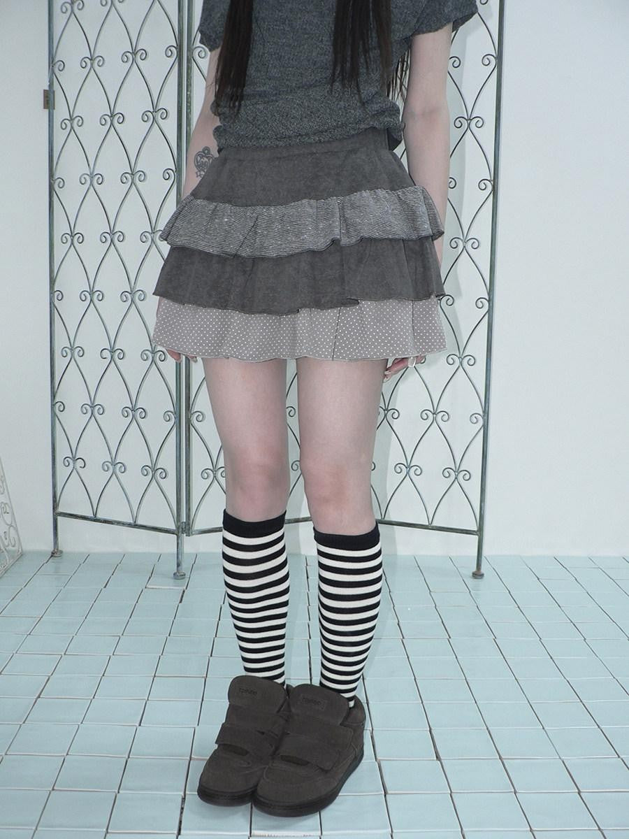 ang project Tiered Ruffle Striped Polka Dot Patchwork Women&