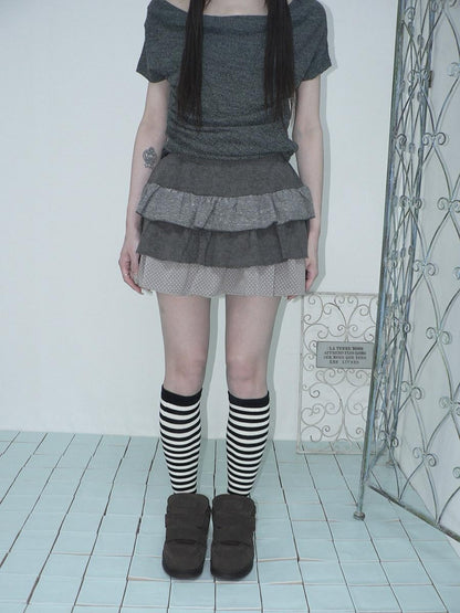 ang project Tiered Ruffle Striped Polka Dot Patchwork Women&