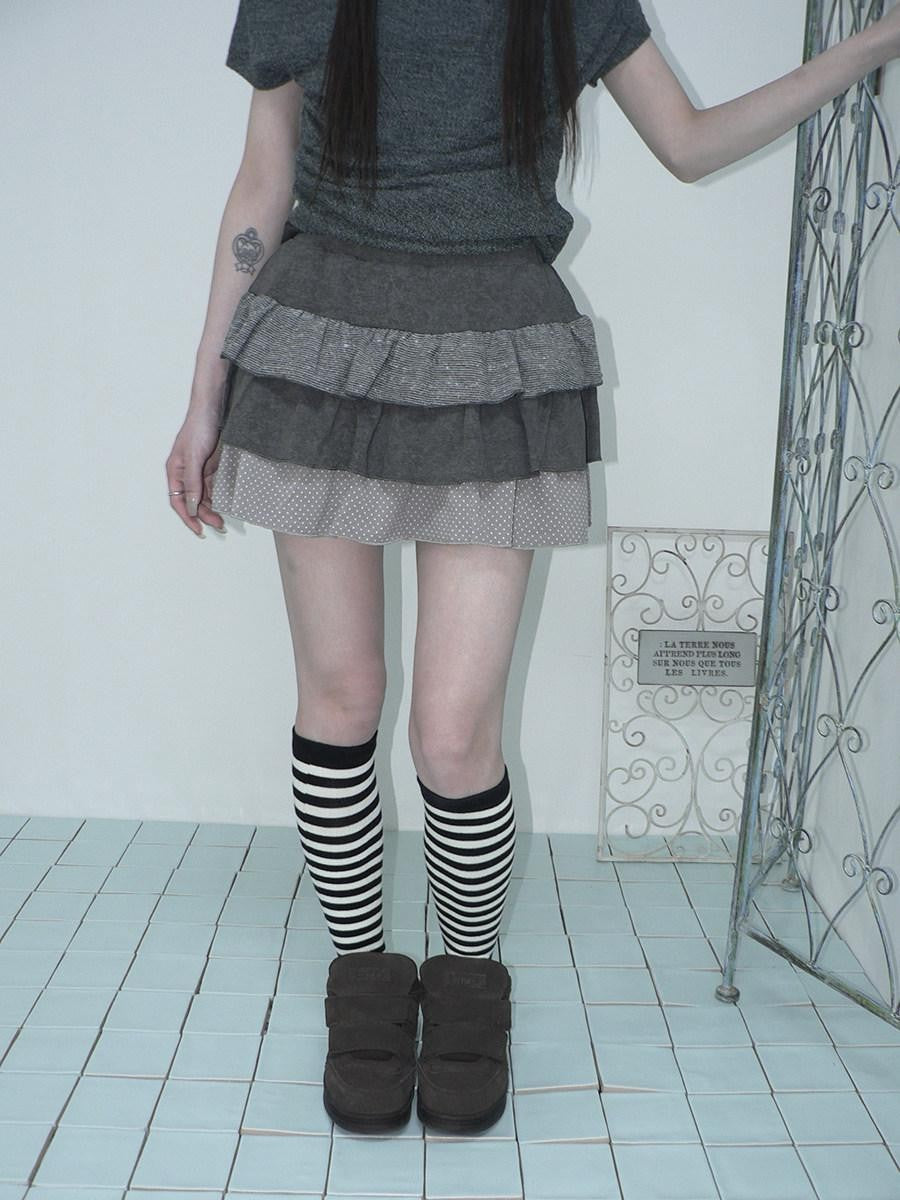ang project Tiered Ruffle Striped Polka Dot Patchwork Women&