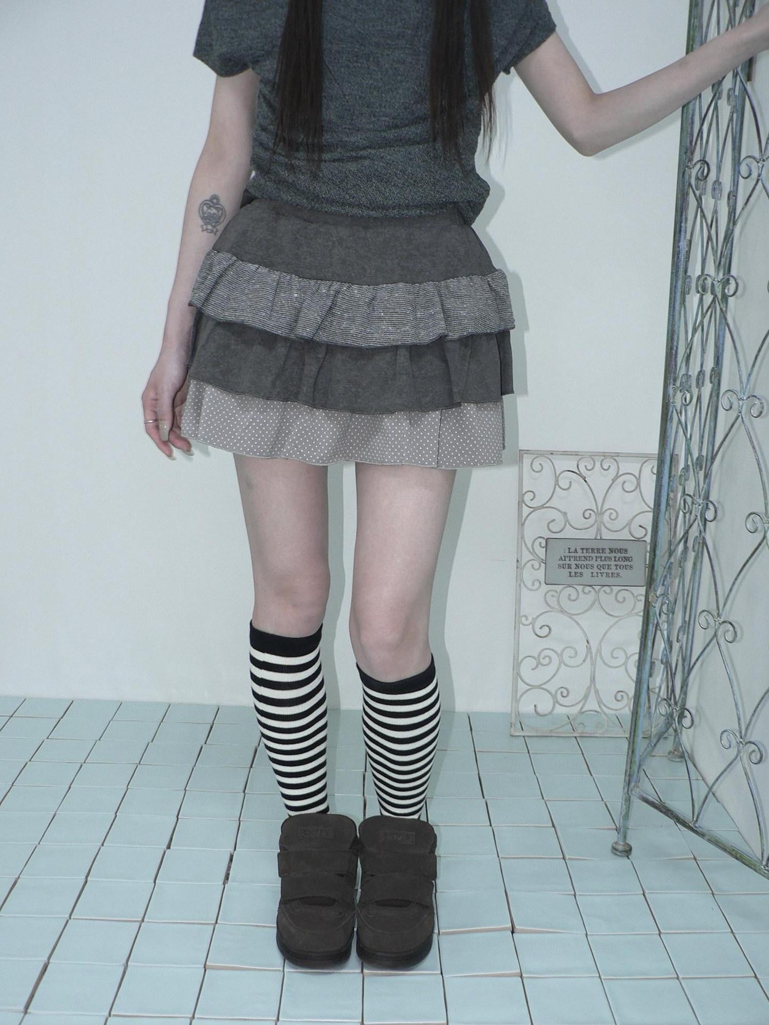 ang project Tiered Ruffle Striped Polka Dot Patchwork Women&