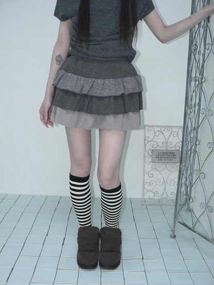 ang project Tiered Ruffle Striped Polka Dot Patchwork Women&