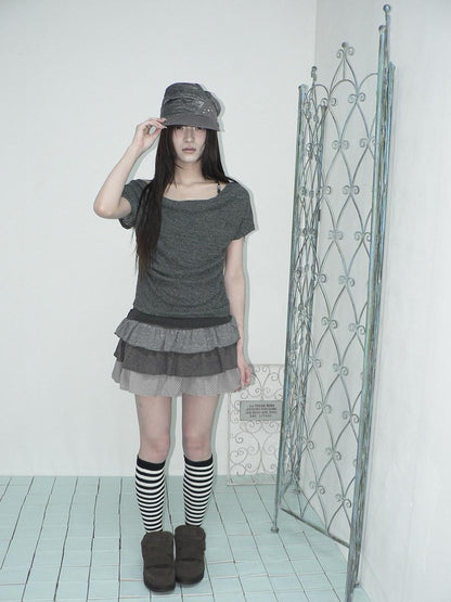 ang project Tiered Ruffle Striped Polka Dot Patchwork Women&