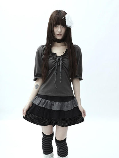 ang project Tiered Ruffle Striped Polka Dot Patchwork Women&