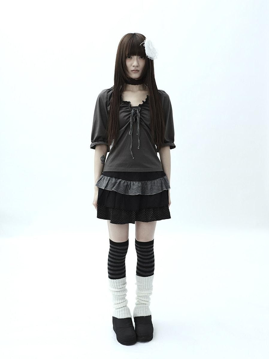 ang project Tiered Ruffle Striped Polka Dot Patchwork Women&