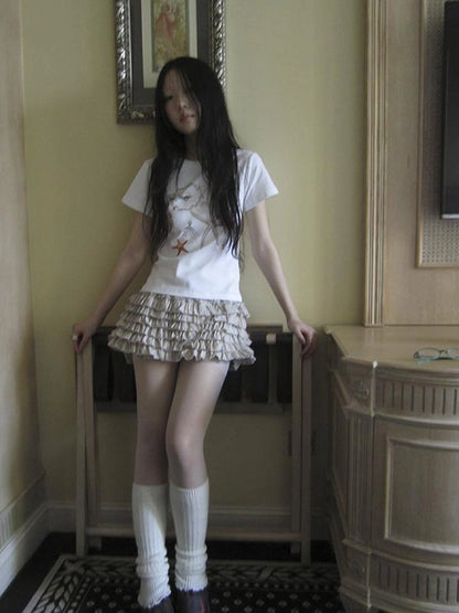 Tiered Sweet Plaid High Waisted Shorts Skirt With Elastic Waistband