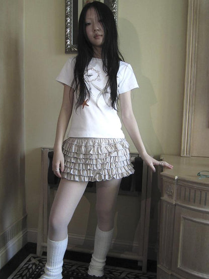 ang project Tiered Sweet Plaid High Waisted Shorts Skirt With Elastic Waistband