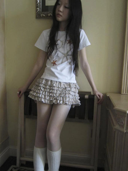 Tiered Sweet Plaid High Waisted Shorts Skirt With Elastic Waistband