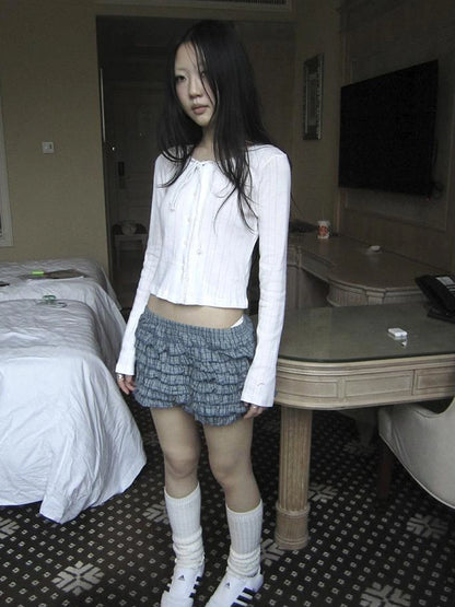 Tiered Sweet Plaid High Waisted Shorts Skirt With Elastic Waistband