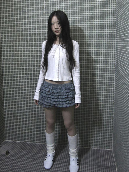ang project Tiered Sweet Plaid High Waisted Shorts Skirt With Elastic Waistband