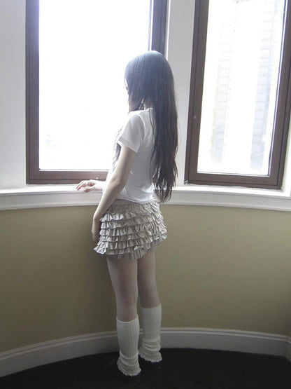 Tiered Sweet Plaid High Waisted Shorts Skirt With Elastic Waistband