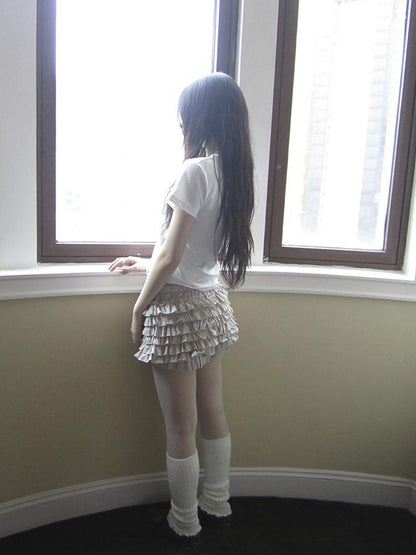 ang project Tiered Sweet Plaid High Waisted Shorts Skirt With Elastic Waistband