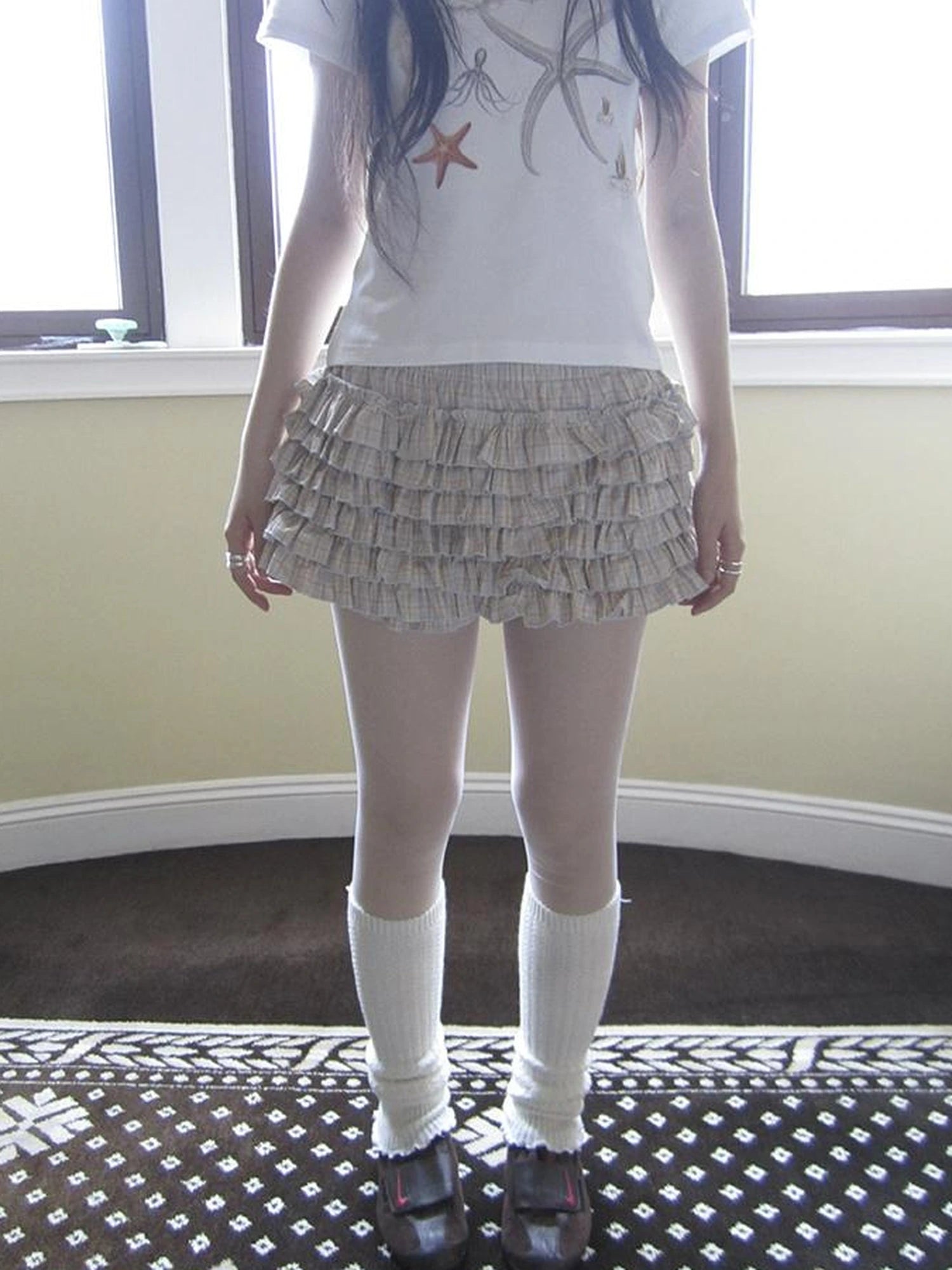 Tiered Sweet Plaid High Waisted Shorts Skirt With Elastic Waistband