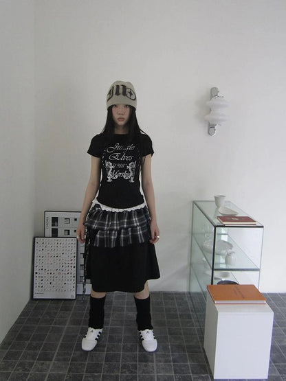 Torn Edge Double Layer Overlap Slip Skirt