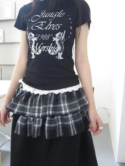 Torn Edge Double Layer Overlap Slip Skirt