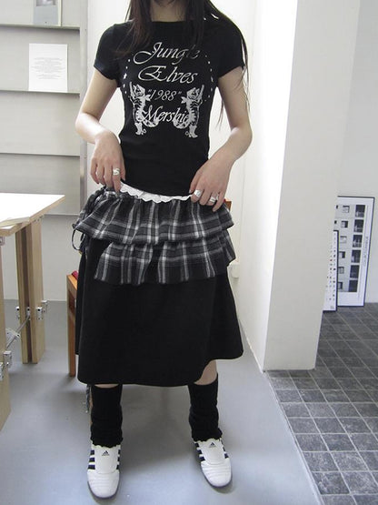 ang project Torn Edge Double Layer Overlap Slip Skirt