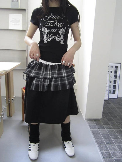 Torn Edge Double Layer Overlap Slip Skirt